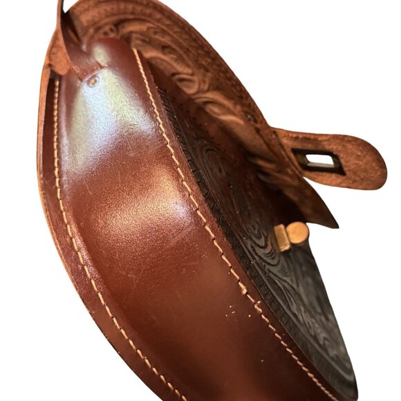 Vintage 1970 Brown Tooled Genuine Leather Crossbody Saddle Bag Western Floral Pu - Picture 5 of 14
